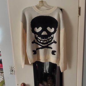 Adorable Skull with Hearts Cream Sweater
